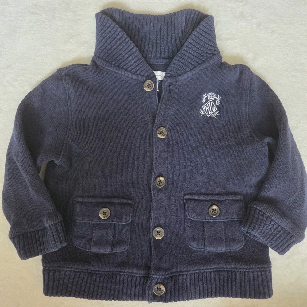 Polo Ralph Lauren Navy shawl collar cardigan embroidered crest Boy 24 Month Knit